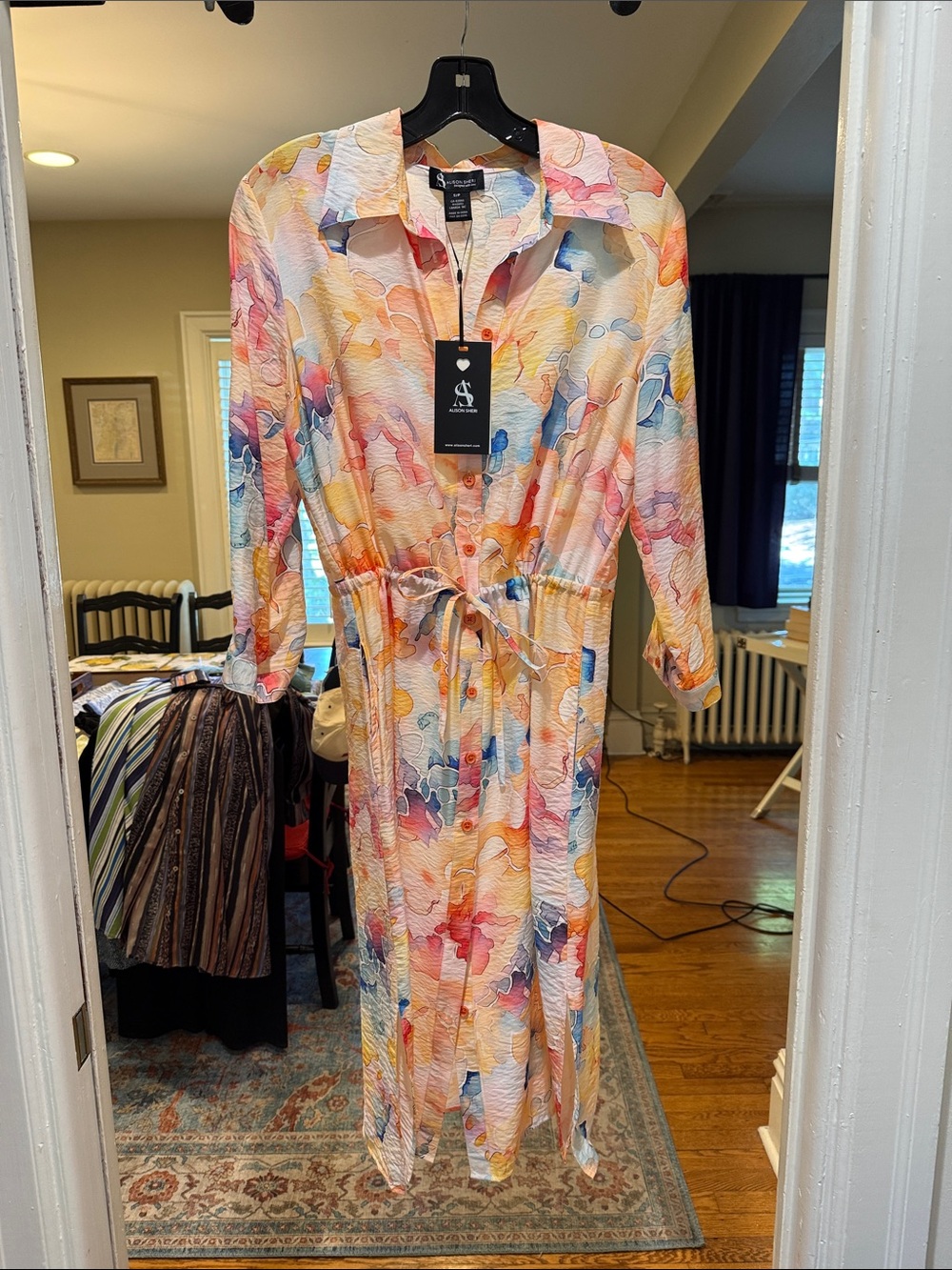 Ariella Pastel Watercolor Midi Shirt Dress - Pink, Blue, Peach